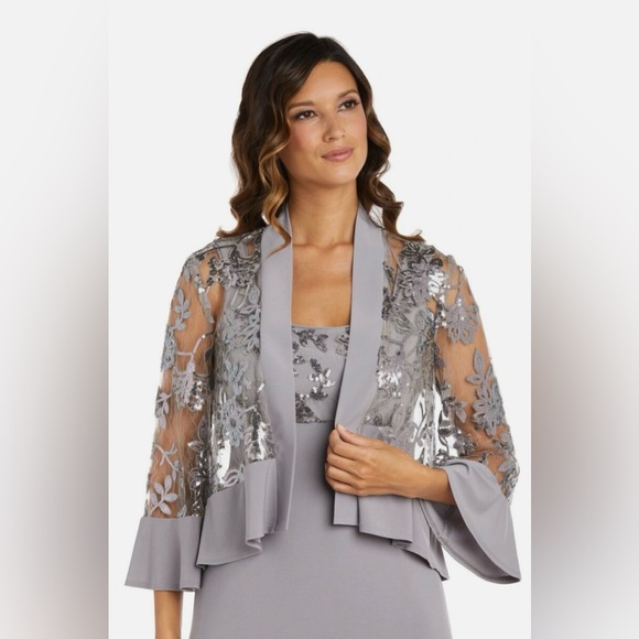 BRAND NEW Grey with Silver Sequin and Lace R&M RICHARDS DRESS SIZE 6 - Picture 3 of 11